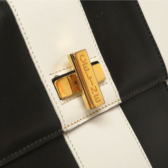Celine Striped Bicolor Handbag Leather Black White - Picture 5 of 10